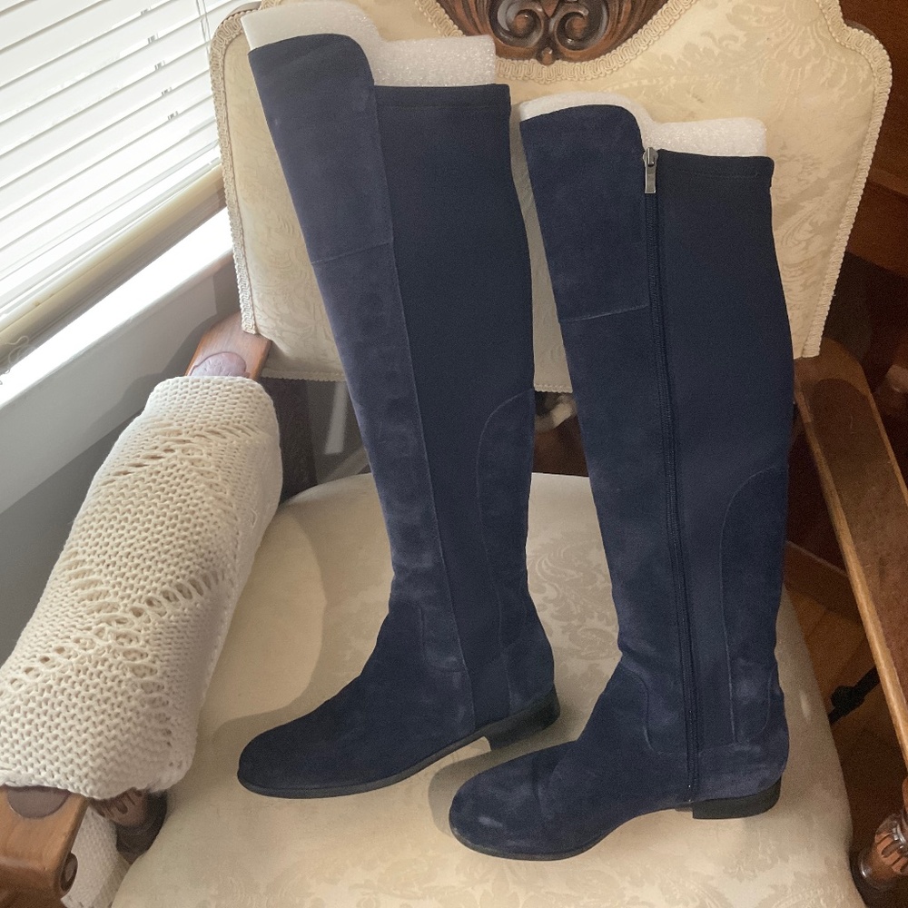 Suede over the knee boots, electric blue